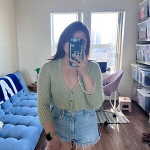 Free People Mint Green Mohair Blend Knit Crop Cardigan L​​​​​​​​​​